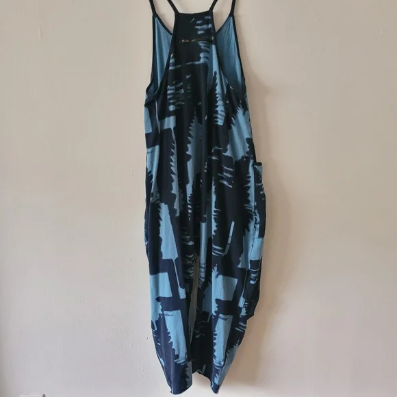 Free People Movement Hot Shot Printed Onesie Jumpsuit Winter Forest Navy Large - Picture 5 of 12